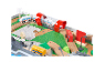 Houten speeltafel met trein, tunnel en accessoires.