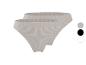 Verpakking van twee geribbelde katoenen slips voor dames in beige, met zwarte en witte kleuropties.