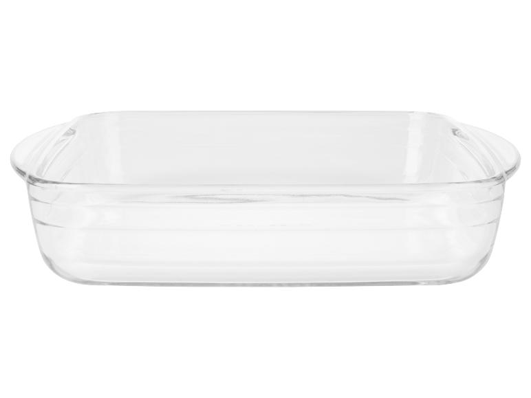 Transparante glazen rechthoekige ovenschaal.