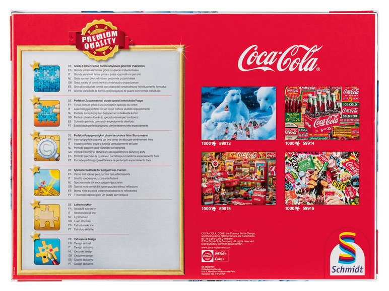 Coca-Cola puzzel met afbeeldingen van ijsberen en Coca-Cola producten.