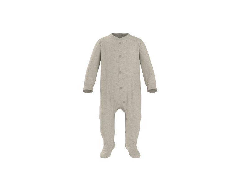 Lichtgrijze baby romper met knopen en sterrenpatroon.