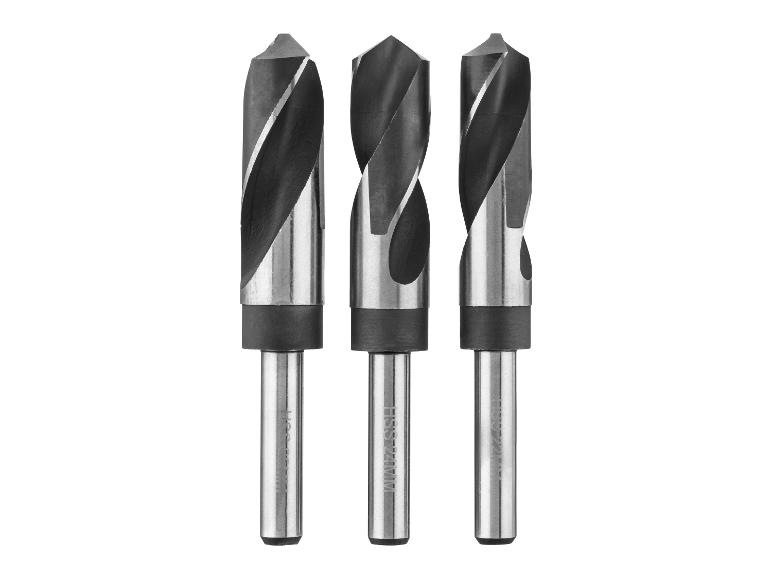 Drie HSS-boortjes, geschikt voor hout en metaal.