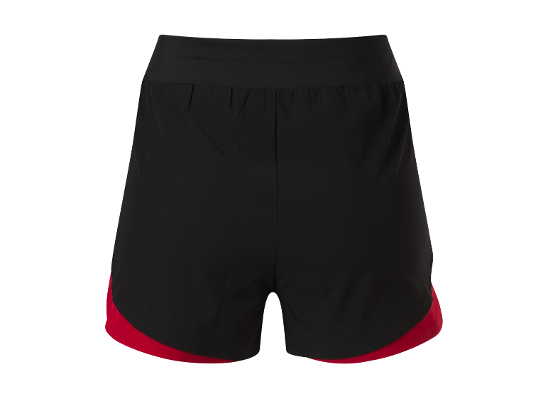 Zwarte sport shorts met rode details.