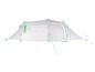 Een witte Tambu tent met groene details.