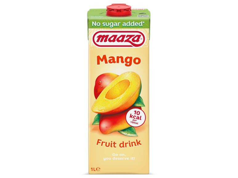 Vruchtendrank met mangosmaak zonder toegevoegde suikers in een pak van 1 liter.
