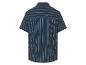 Kort mouw overhemd met donkerblauw-turquoise strepen.