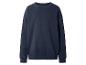 Donkerblauwe sweater met ronde hals en geribde manchetten en zoom.
