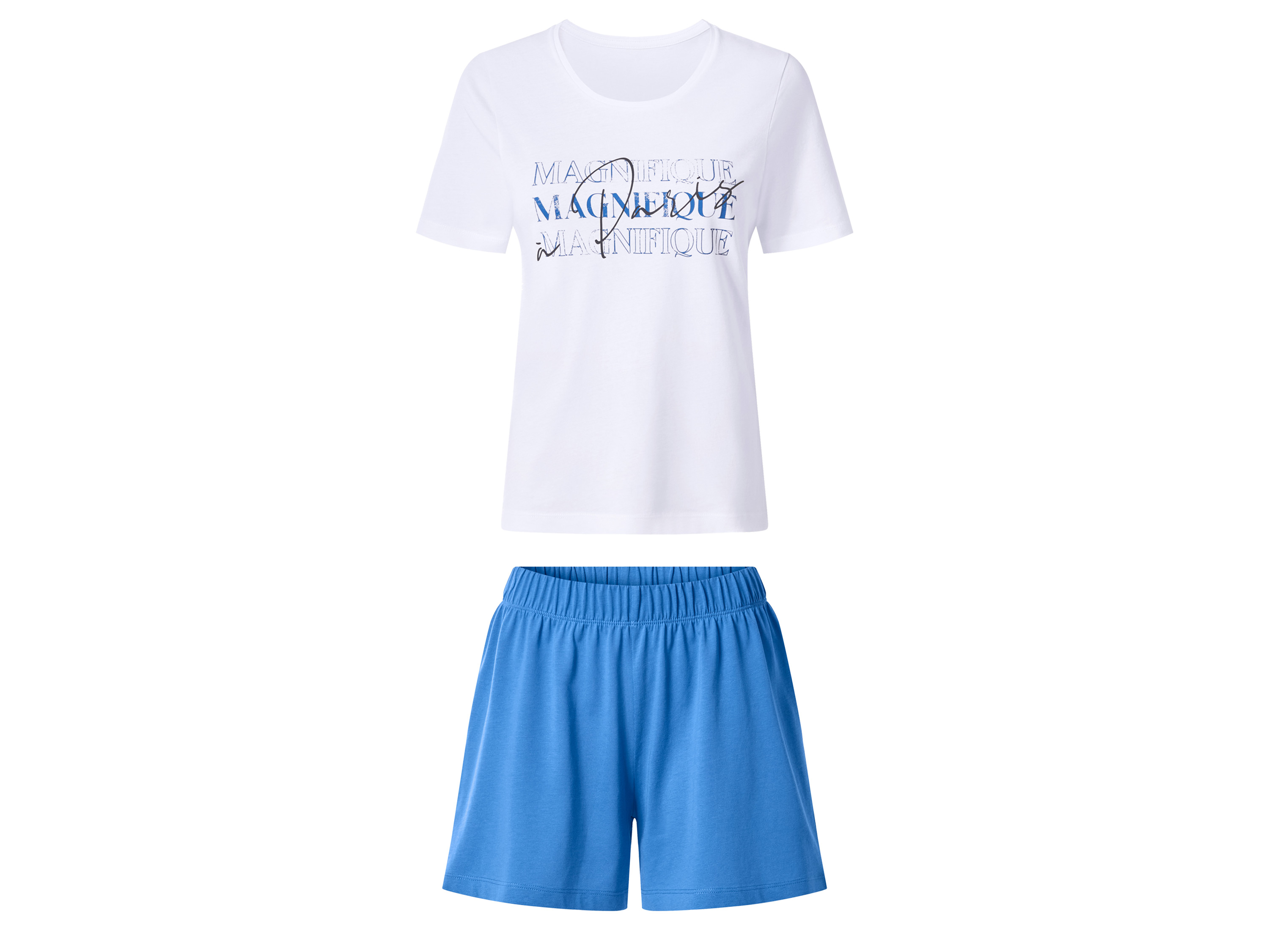 esmara Korte dames pyjama (Wit/blauw, XS (32/34))