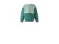 Tweekleurige groene kinderhoodie met lange mouwen, achteraanzicht.