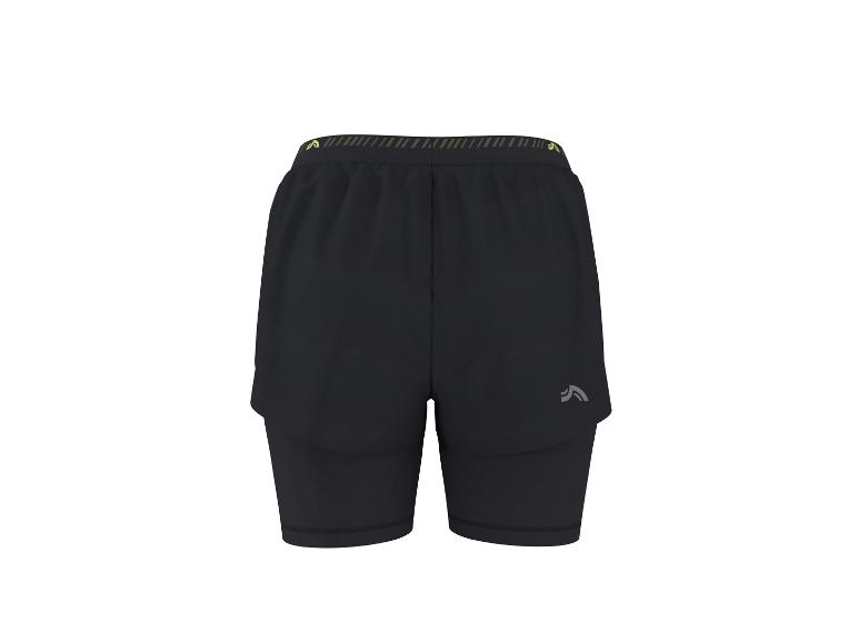 Zwarte 2-in-1 sportshorts voor heren met groene tailleband.