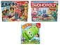 De bordspellen Monopoly Junior, Cluedo Junior en Krokodillen met Kiespijn van Hasbro.
