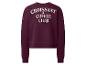 Bordeauxrode sweater met de tekst 'CROISSANT & COFFEE CLUB' op de rug.