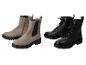 Twee paar dames enkellaarzen: beige Chelsea boots en zwarte veterschoenen.