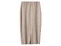 Beige gebreide midi-rok met split aan de achterkant.