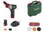 Draadloze polijstmachine met accu, oplader, koffer en diverse polijstaccessoires.