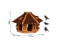 Houten vogelvoederhuisje met bruin dak, 24x37x43 cm, met vogelsilhouetten.