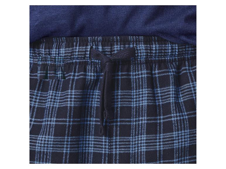 Heren pyjamabroek met blauw en marineblauw ruitpatroon en trekkoord.
