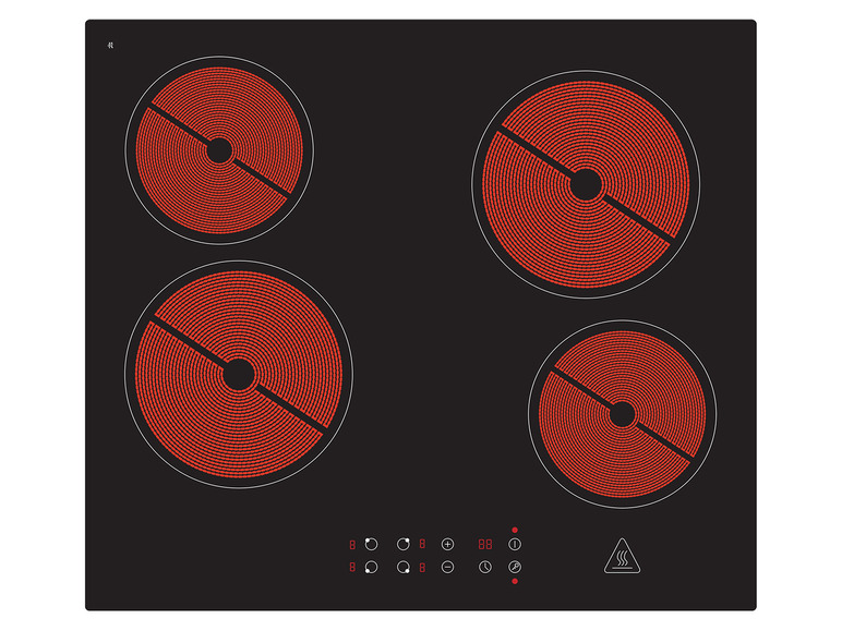 Een zwart inductiekookplaat met vier rode kookzones.