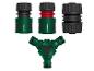 PARKSIDE tuinslangkoppelingen en verdeler in groen en zwart.