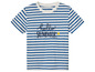 Blauw-wit gestreept T-shirt met de tekst 'Hello Summer'