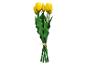 Boeket gele tulpen met groene bladeren, samengebonden met natuurlijk touw.