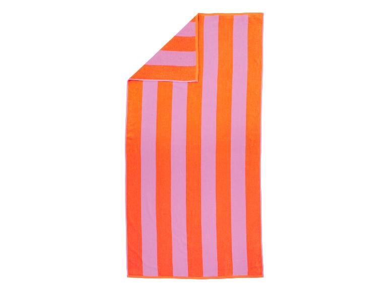 Oranje en lila gestreepte strandhanddoek