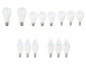 Assortiment gloeilampen, waaronder gloeilampen en kaarslampen.
