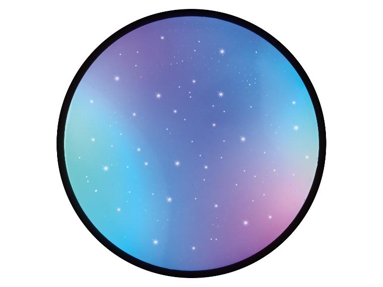 Ronde achtergrond met een blauw-paars kleurverloop en sprankelende sterren.