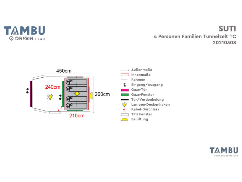 Ga naar volledige schermweergave: TAMBU SUTI, 4 personen familie tunneltent TC, blauw - afbeelding 13