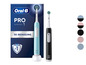 Twee Oral-B Pro Series 1 elektrische tandenborstels in verschillende kleuren.