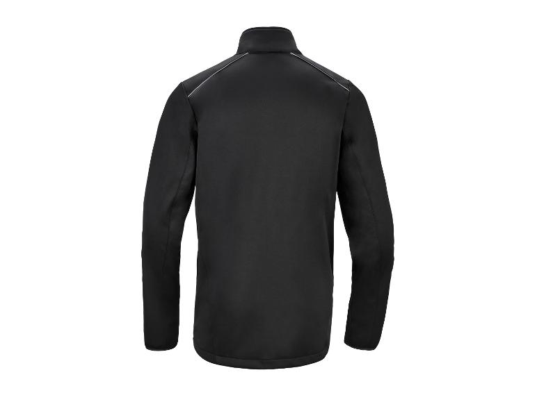 Zwart sportjack voor heren met opstaande kraag en reflecterende details.