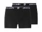 Twee zwarte herenboxershorts met witte tailleband met tekst