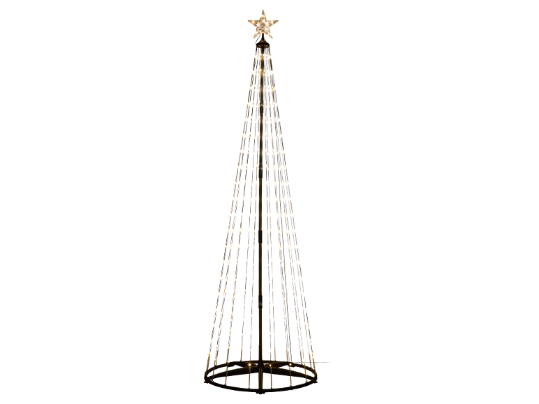Verlichte kerstboom met een ster als piek