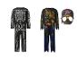 Twee Halloweenkostuums: skelet en piraat met masker.