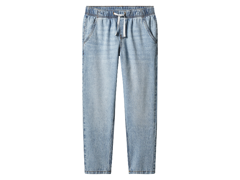 Lichtblauwe jeans met trekkoord voor kinderen.