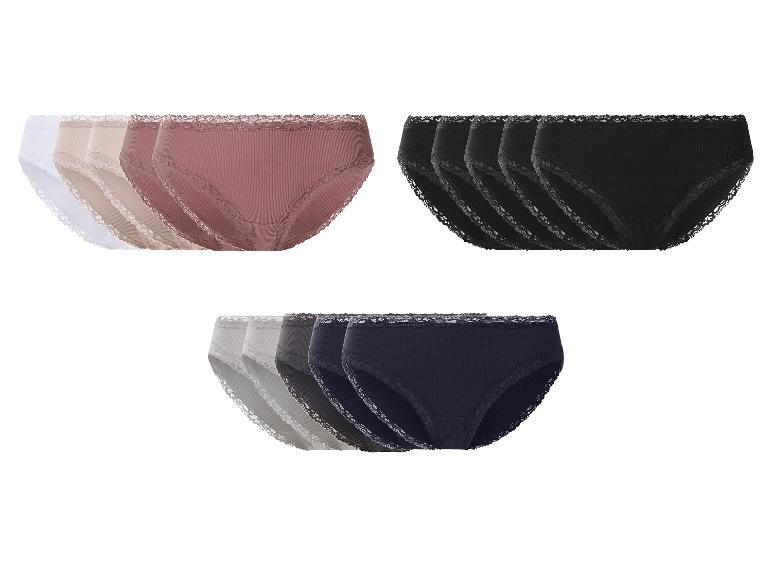 Pakketten dames katoenen kanten slips in neutrale, zwarte en blauwe tinten.
