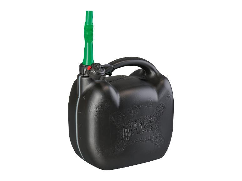 Zwarte benzine jerrycan met groene tuit.