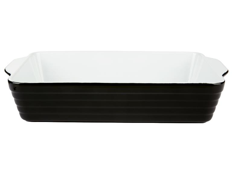 Zwart-witte rechthoekige ovenschaal.