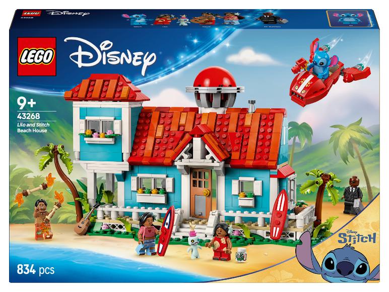 LEGO Disney Lilo en Stitch Strandhuis set met minifiguren en Stitch' ruimteschip.