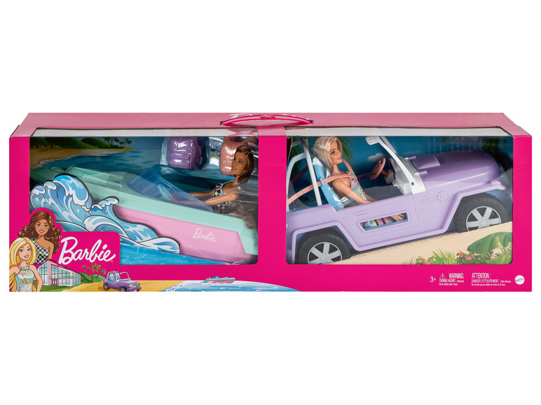 Ga naar volledige schermweergave: Barbie Cadeauset, met 2 poppen, boot en jeep - afbeelding 1