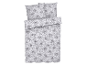 Grijs en wit bloemig beddengoed.
