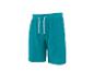 Petrolblauwe sweatshorts met wit trekkoord.
