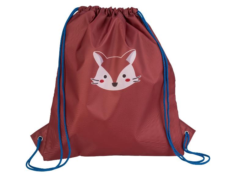 Rode gymsack met vos print, leuk voor kinderen.