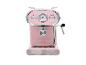 Roze retro espressomachine met manometer en stoompijpje.