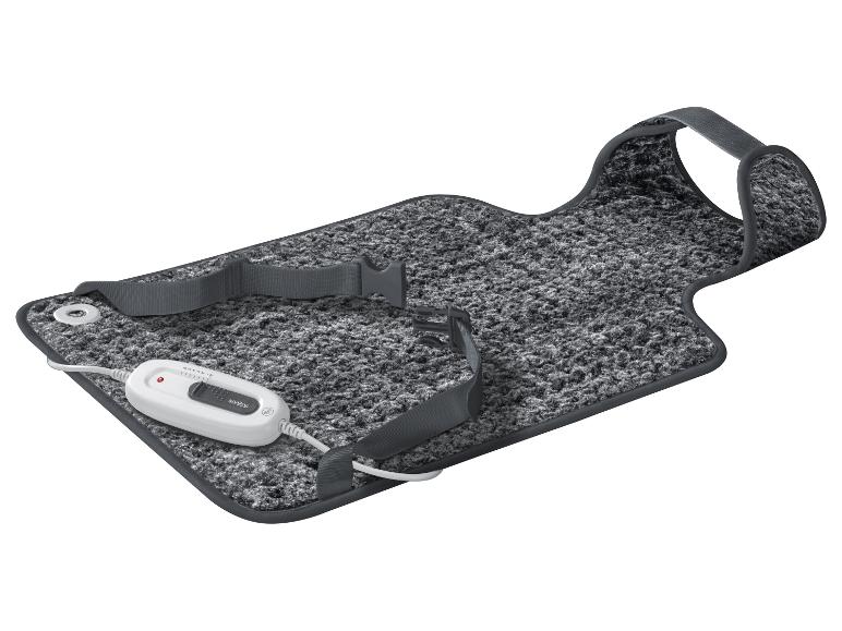 Sanitas elektrische deken, grijs, met afstandsbediening en bevestigingsbanden.