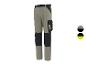 Werkbroek in beige en zwart met zakken, met kleurstalen beige/zwart en zwart/geel.