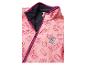 Roze fleecejack met bouwsteenpatroon en paarse rits.