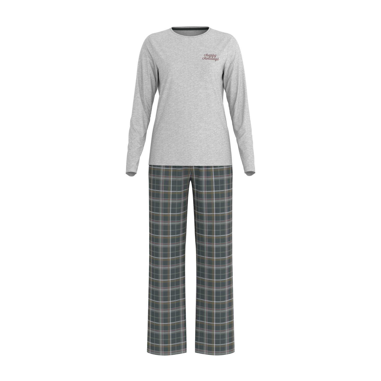 ESMARA Dames pyjama, lang (Grijs/groen, L (44/46))