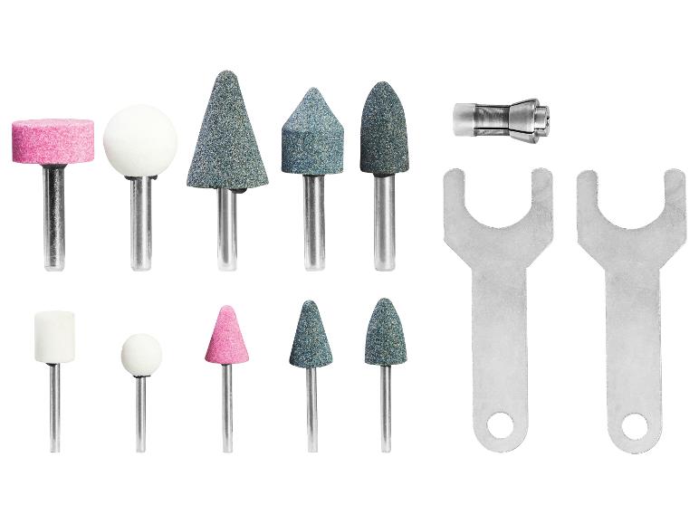 Slijpschijven, ronde slijpstenen en gereedschap voor een draaibank.