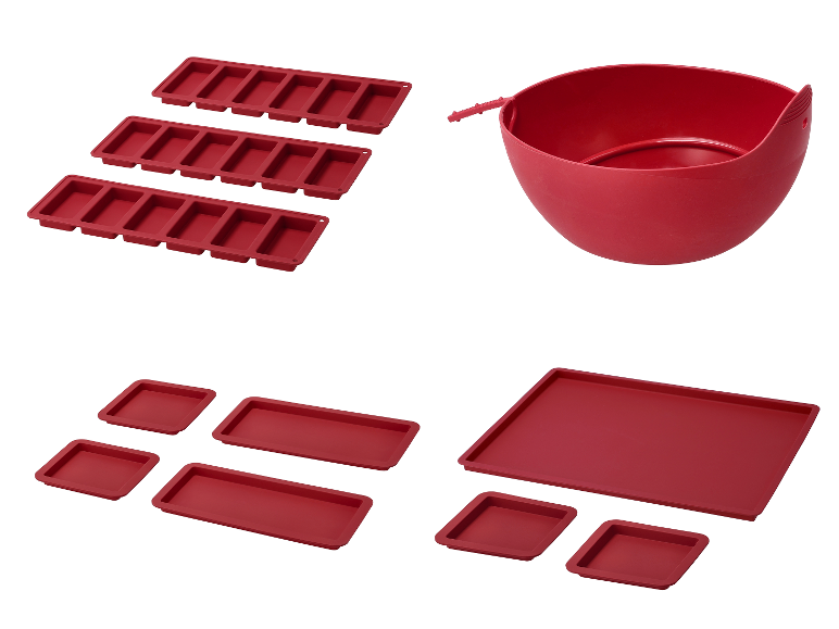 Rode siliconen bakvormen.